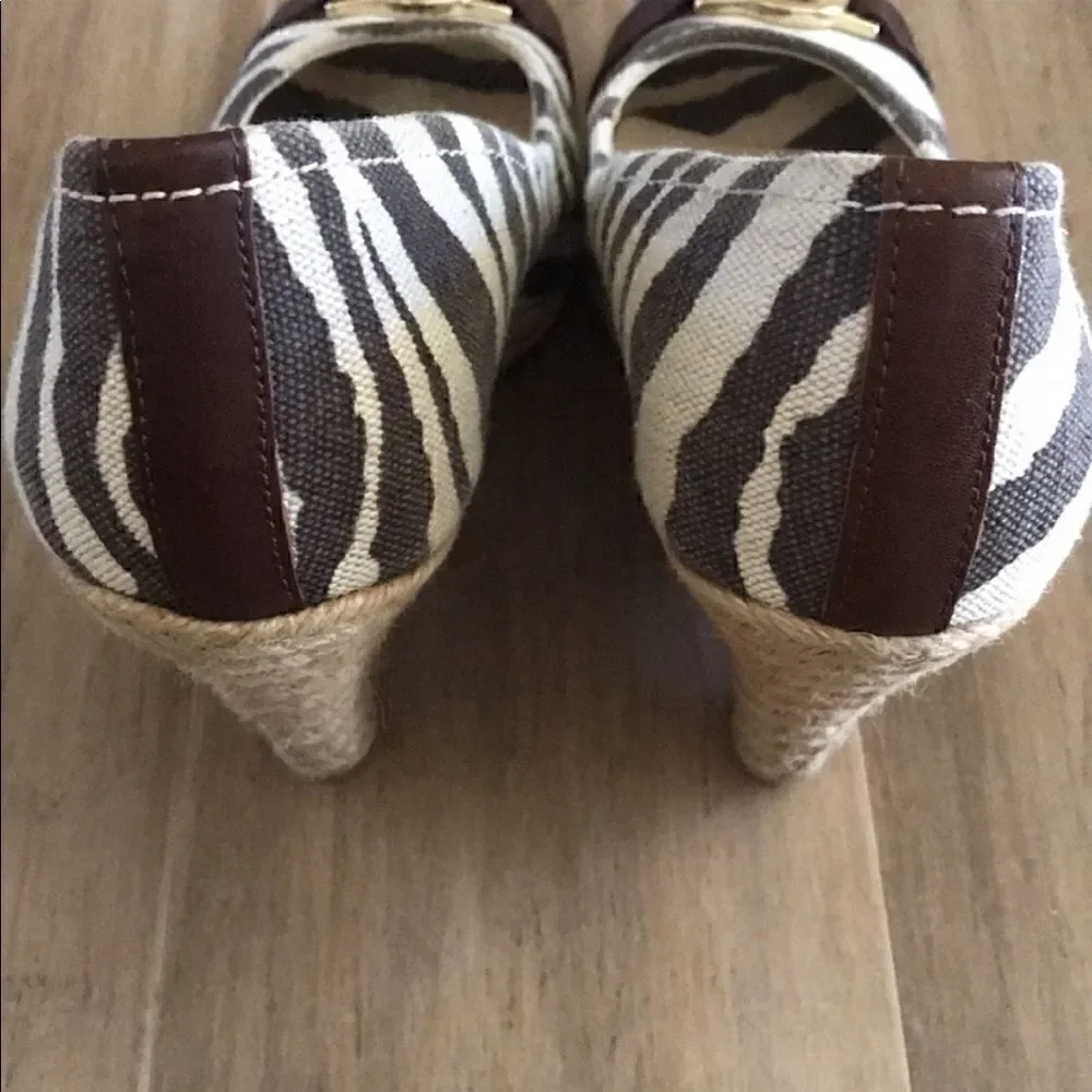 Michael Kors Safari Zebra Print Open Peep Toe Wedges Size 8.5